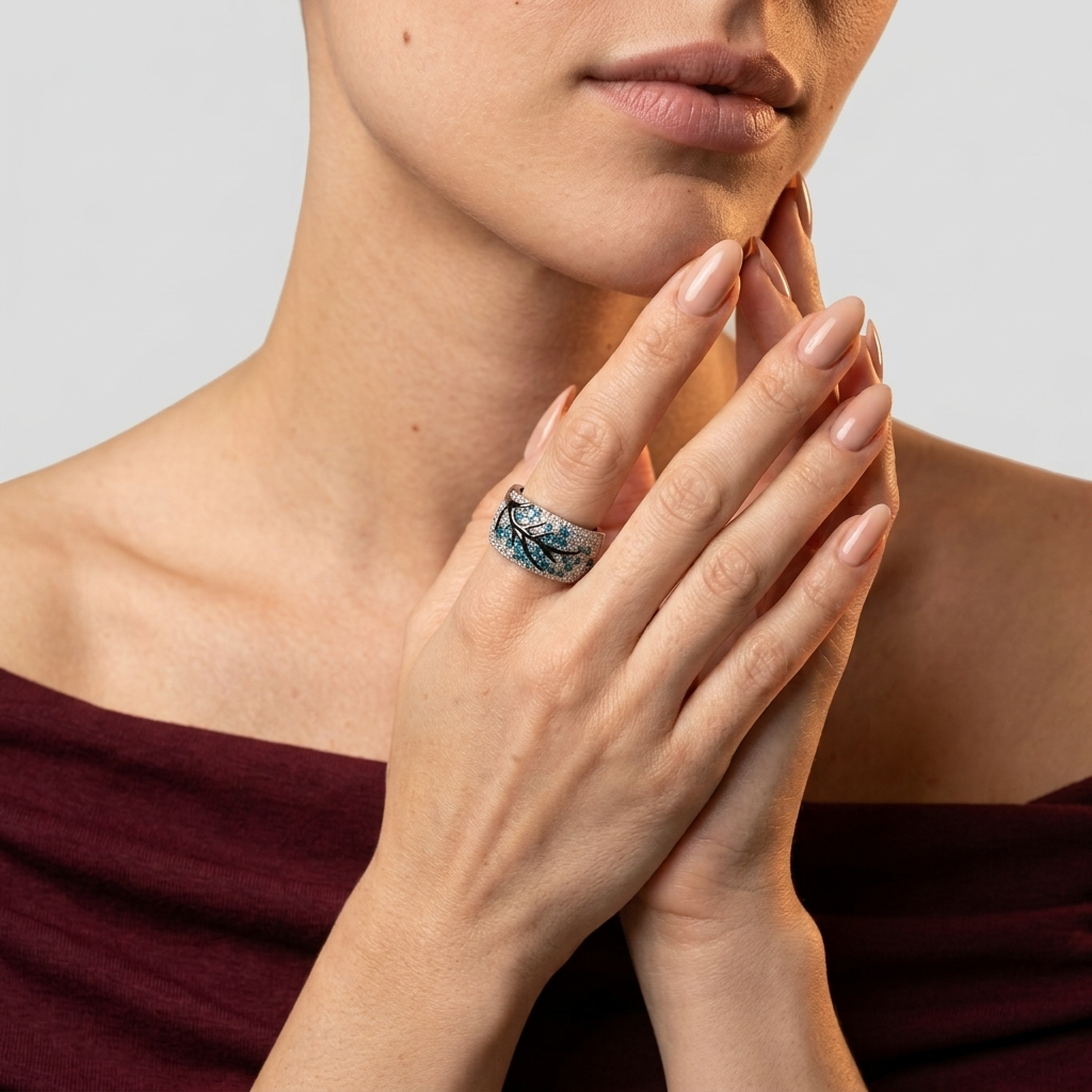 Women's Pave Blue Stone Ring