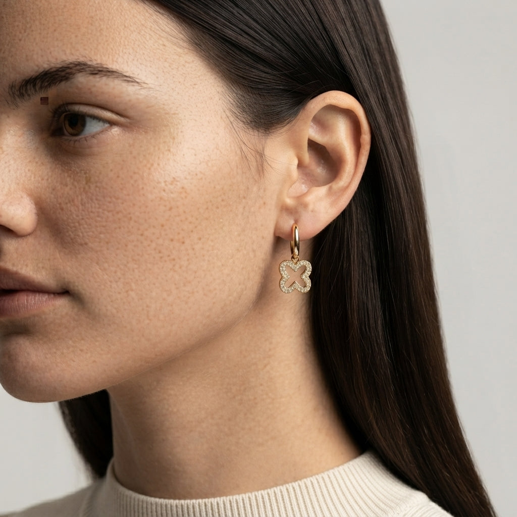 Women's Pave Clover Huggie Earrings