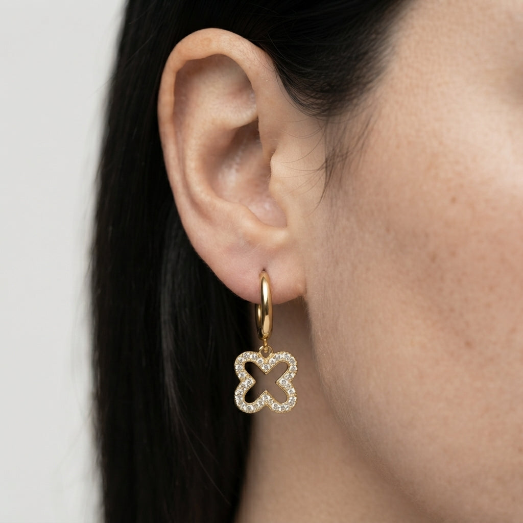 Women's Pave Clover Huggie Earrings