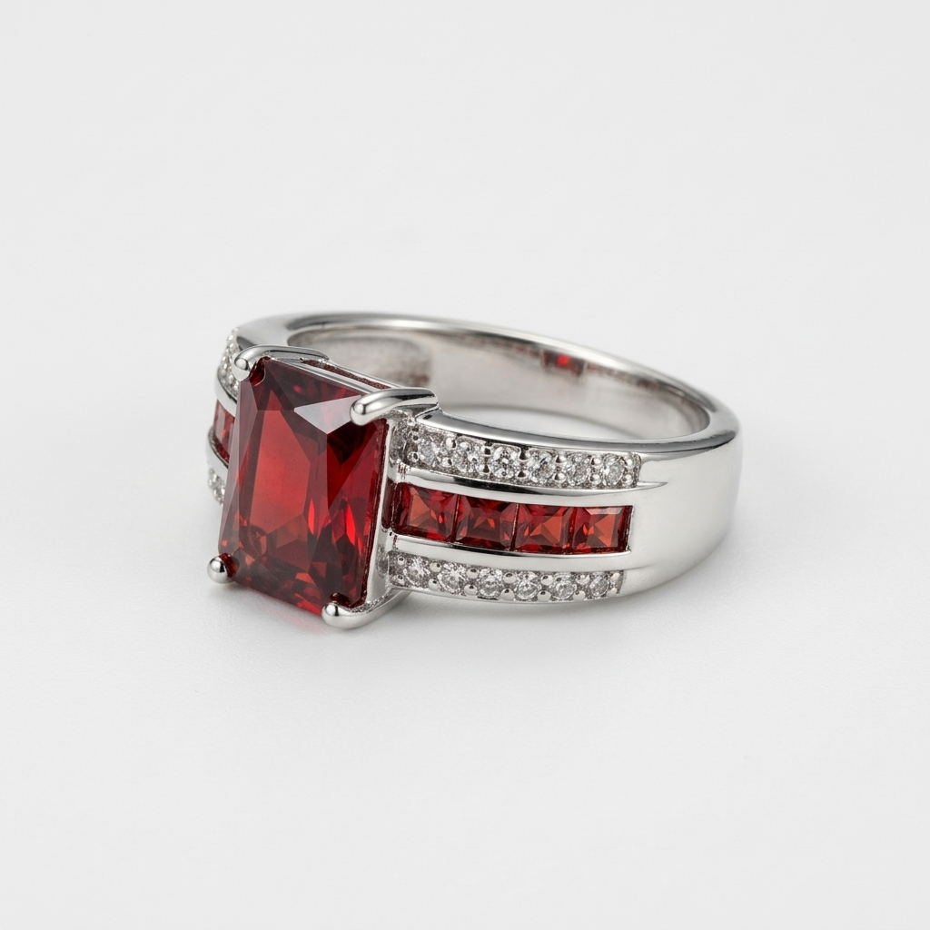 Women's Pave Red Stone Ring