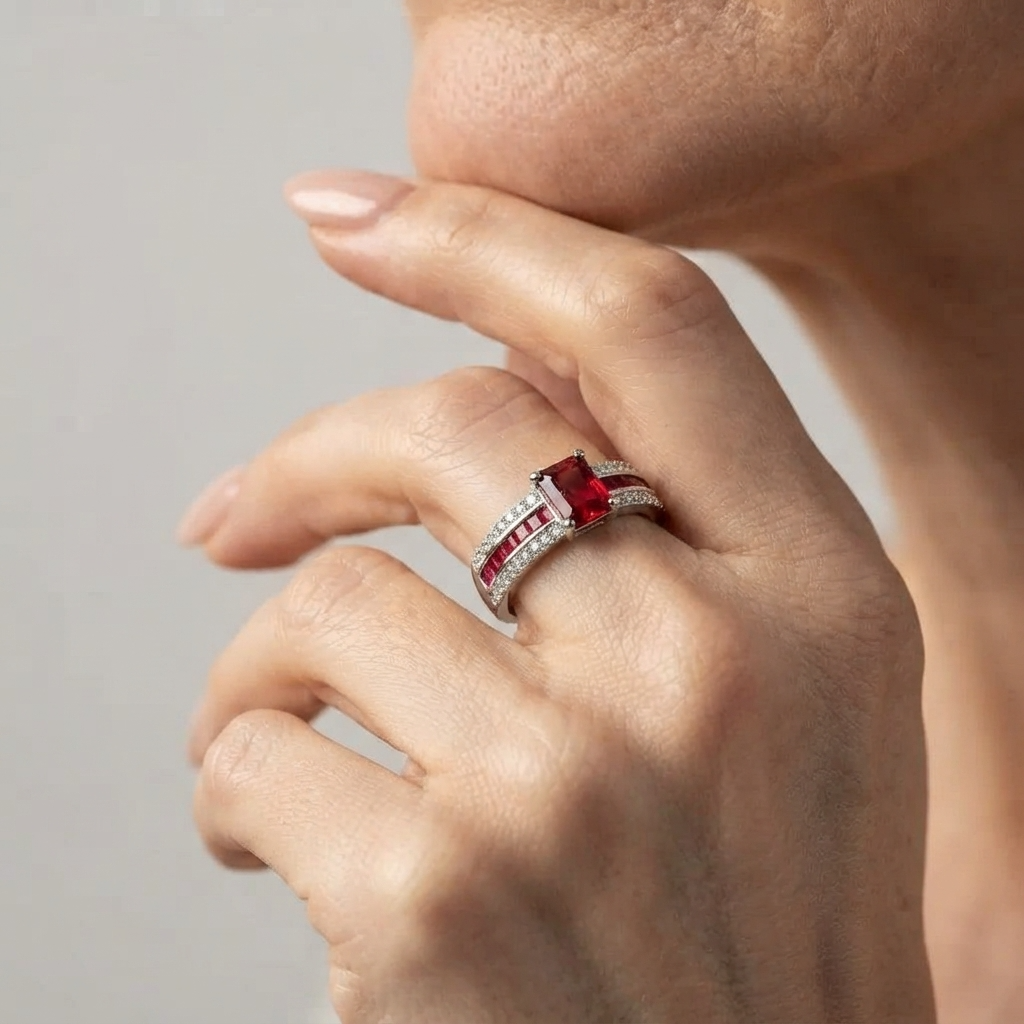 Women's Pave Red Stone Ring
