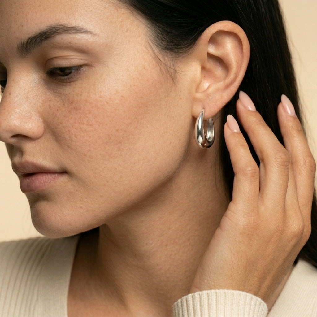 Women's Polished Dome Huggie Hoop Earrings