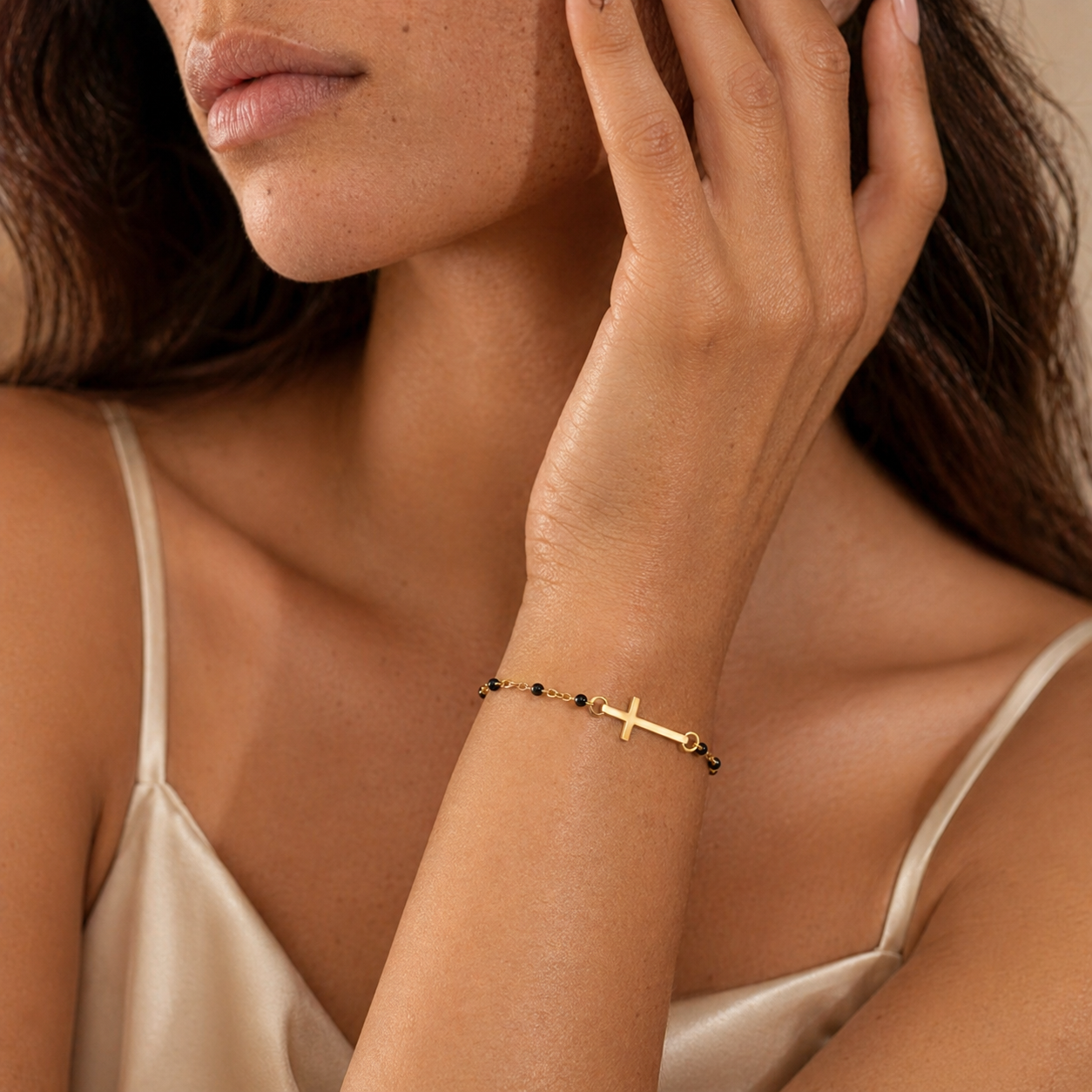 Women's Beaded Cross Station Bracelet