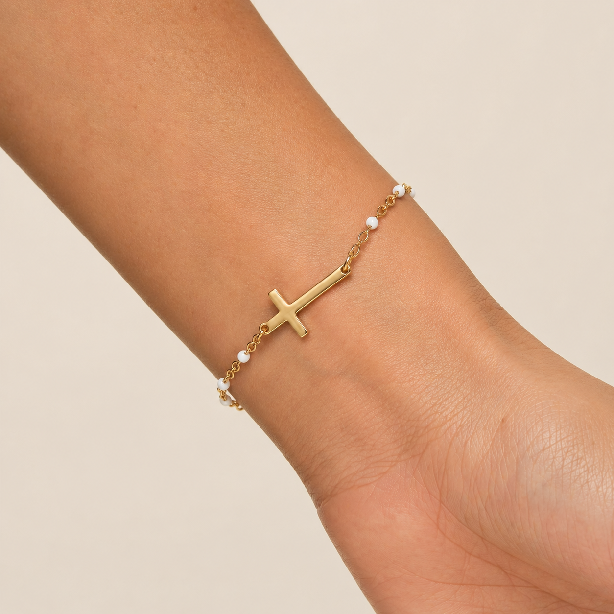 Women's Beaded Cross Station Bracelet