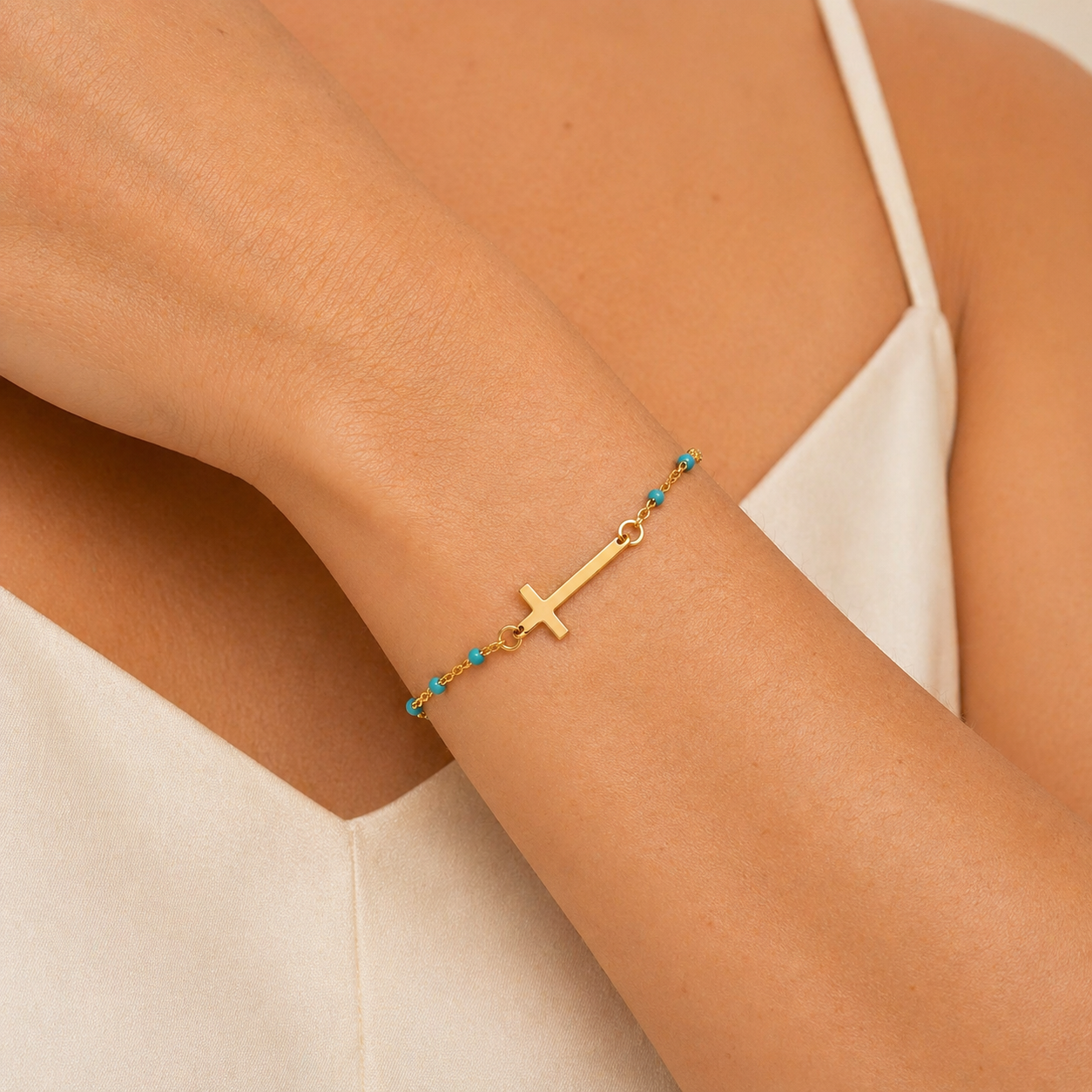 Women's Beaded Cross Station Bracelet