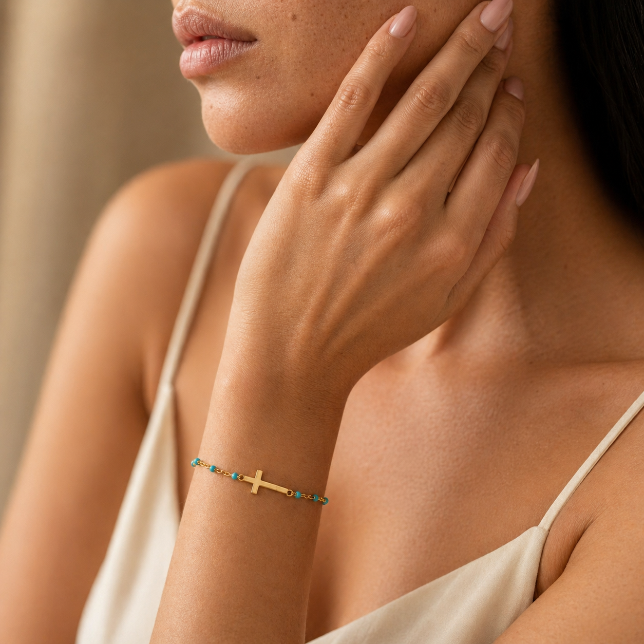 Women's Beaded Cross Station Bracelet