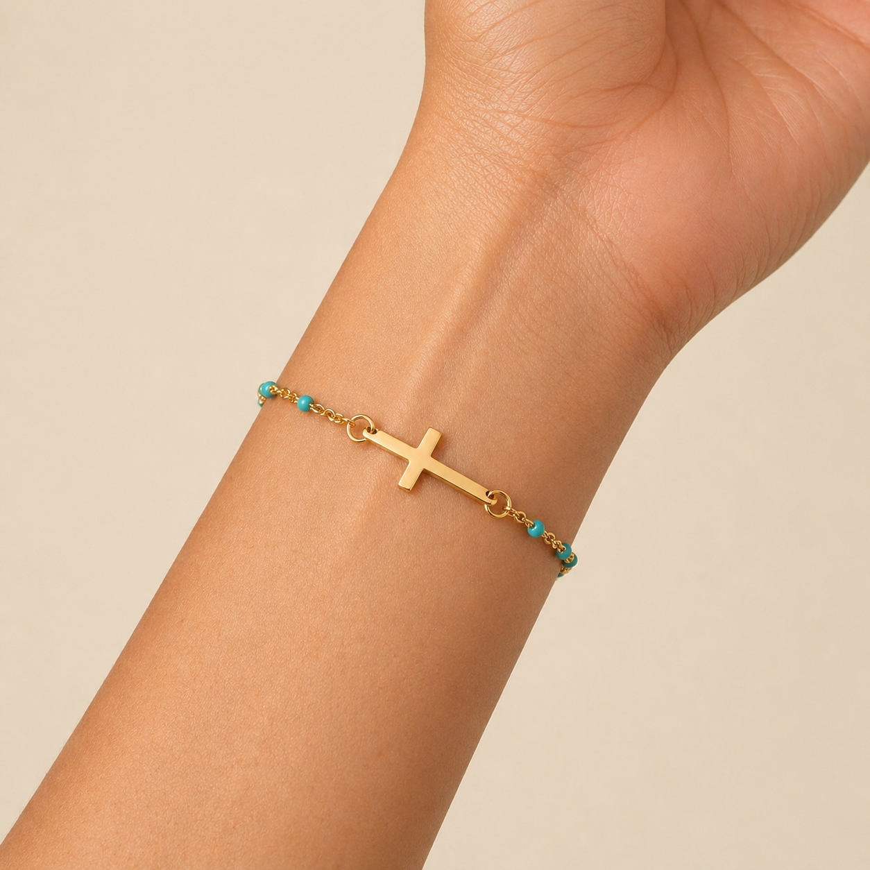Women's Beaded Cross Station Bracelet