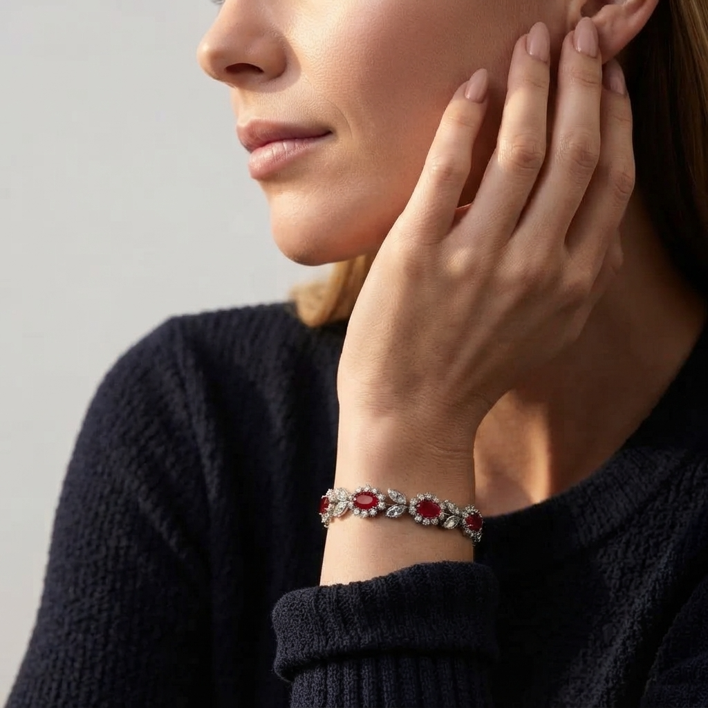 Women's Red Stone Cluster Bracelet