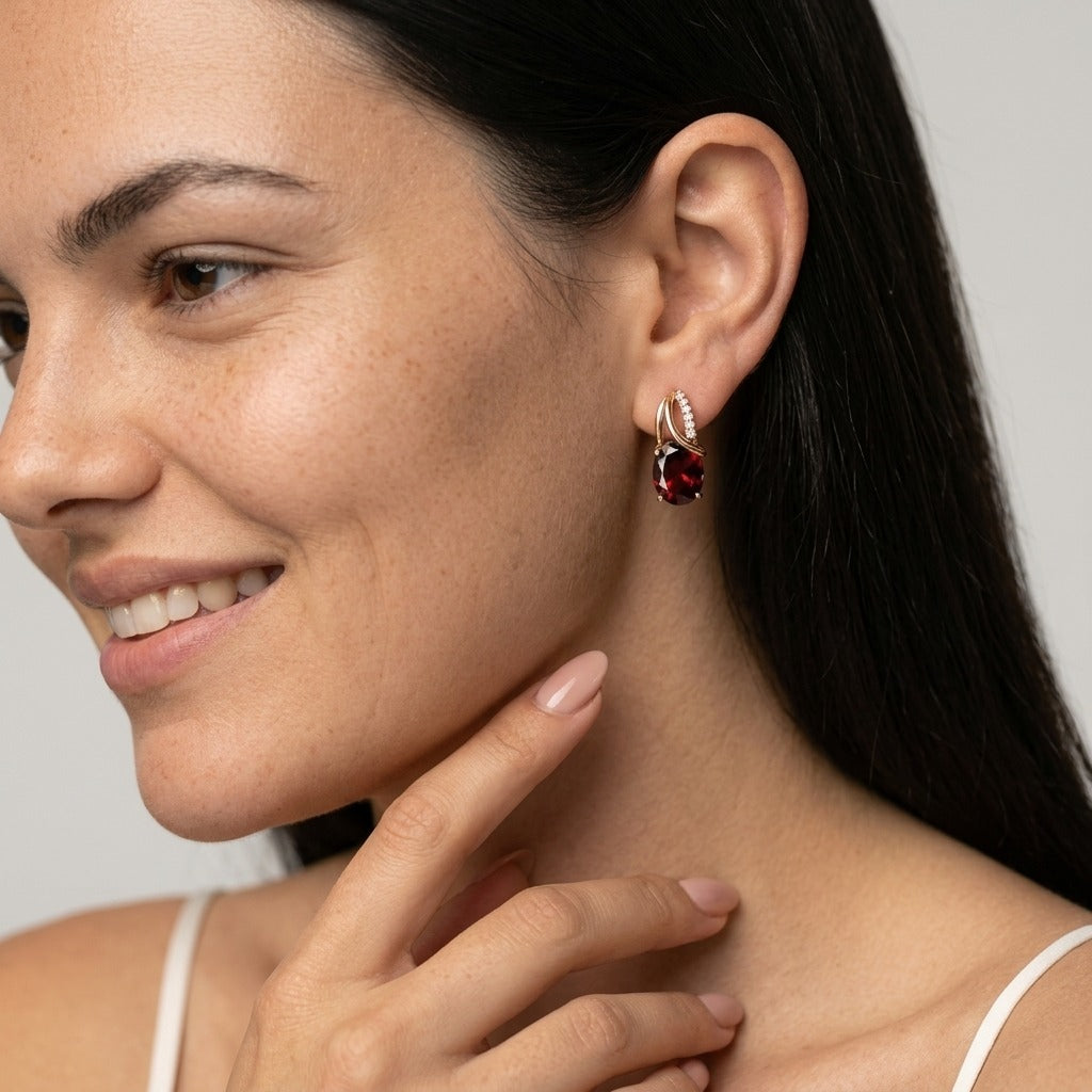 Women's Red Stone Drop Earrings