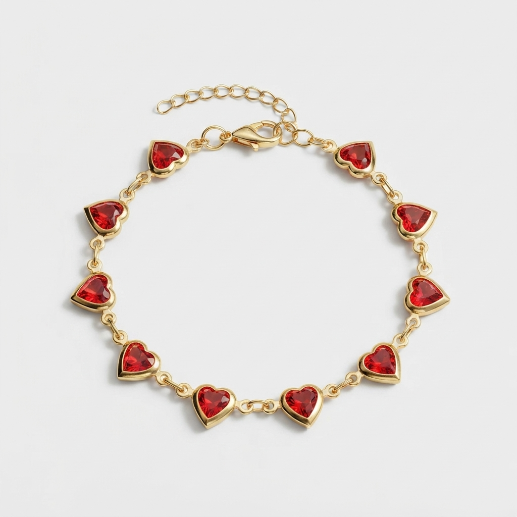 Women's Red Stone Heart Bracelet