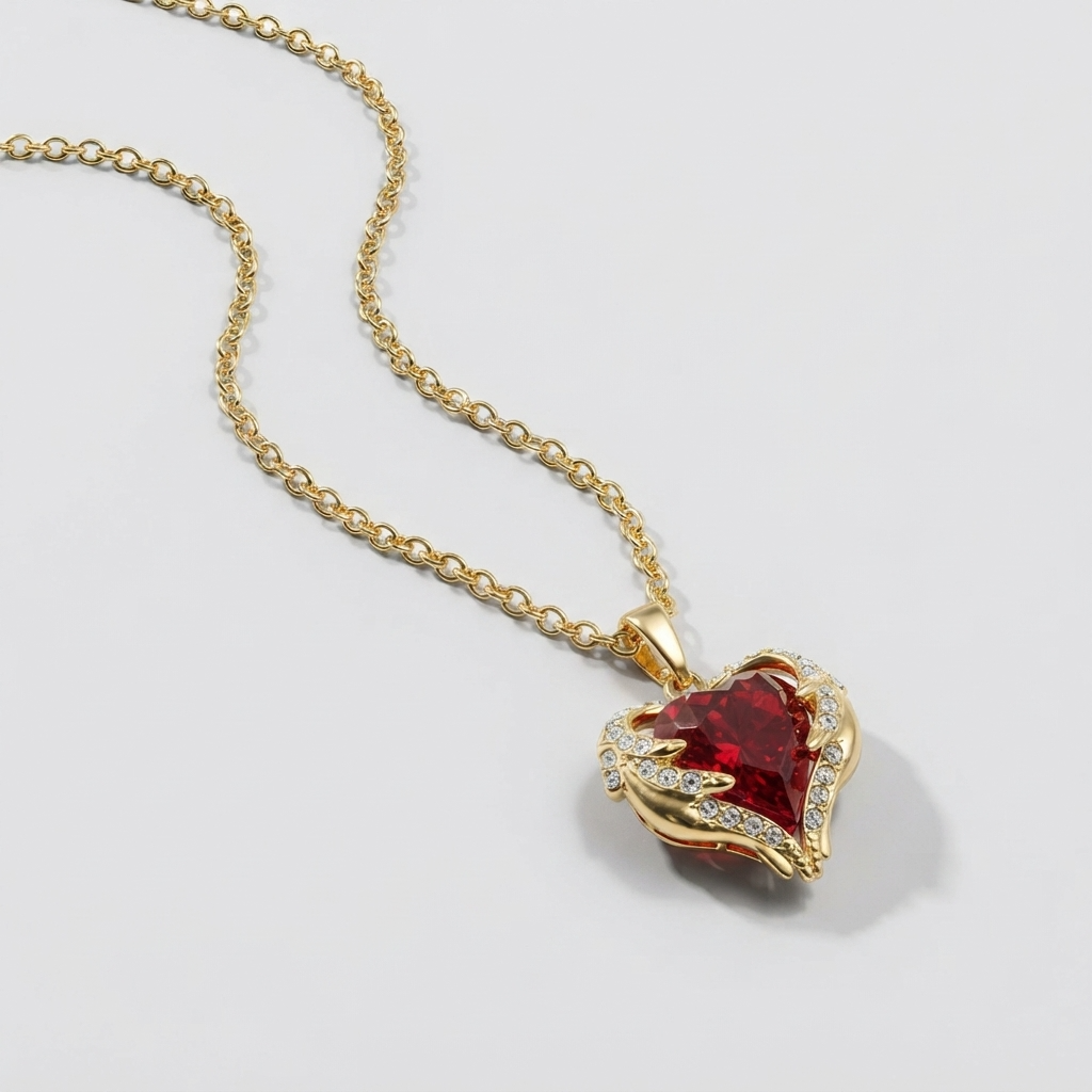 Women's Red Stone Heart Pendant Necklace