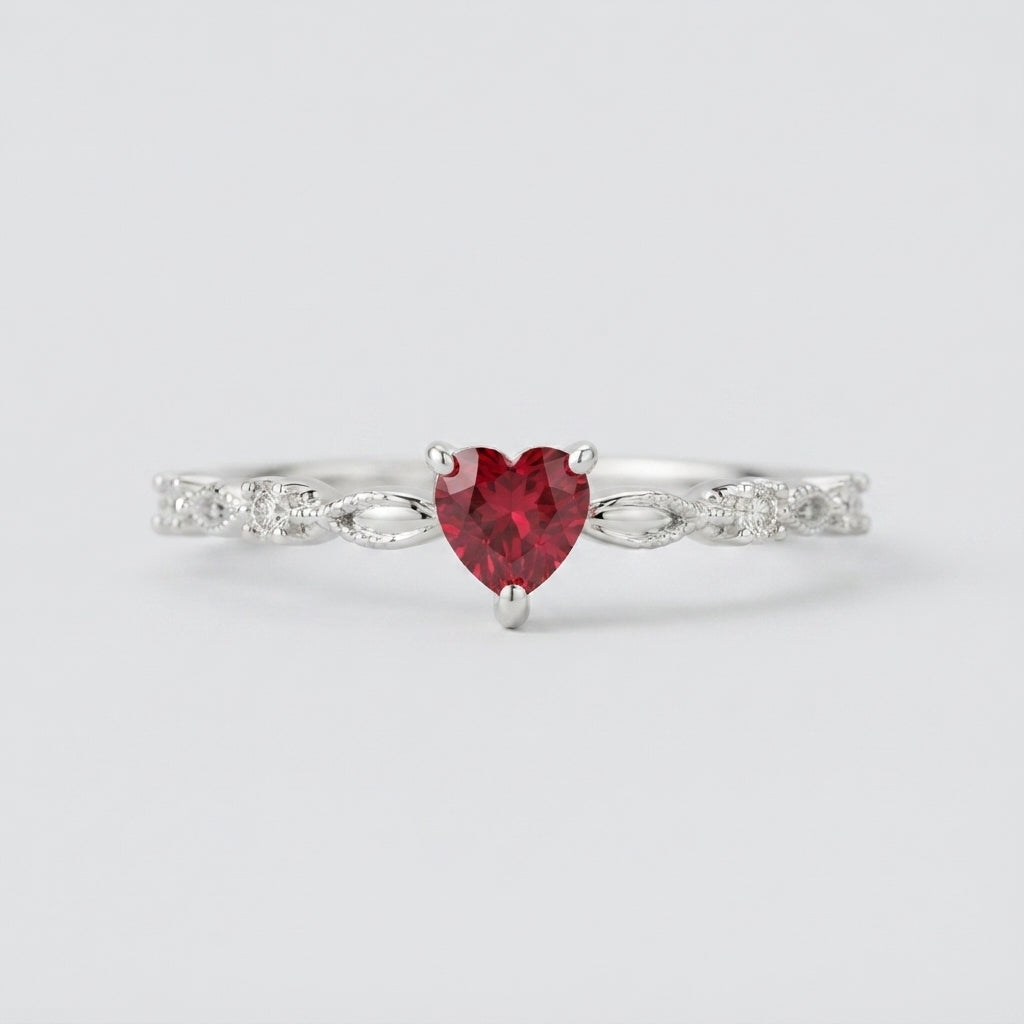 Women's Red Stone Heart Ring