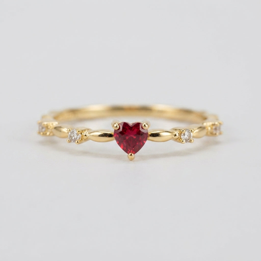 Women's Red Stone Heart Ring