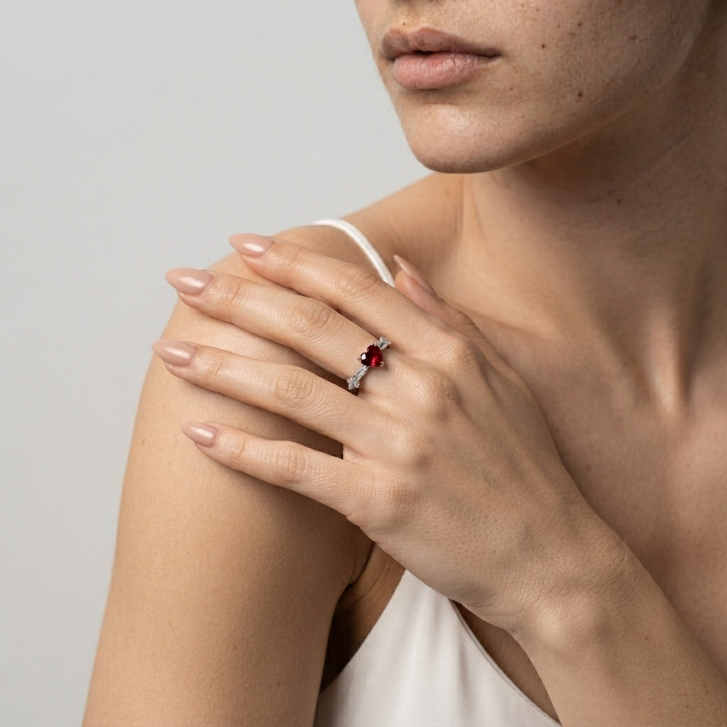 Women's Red Stone Heart Ring