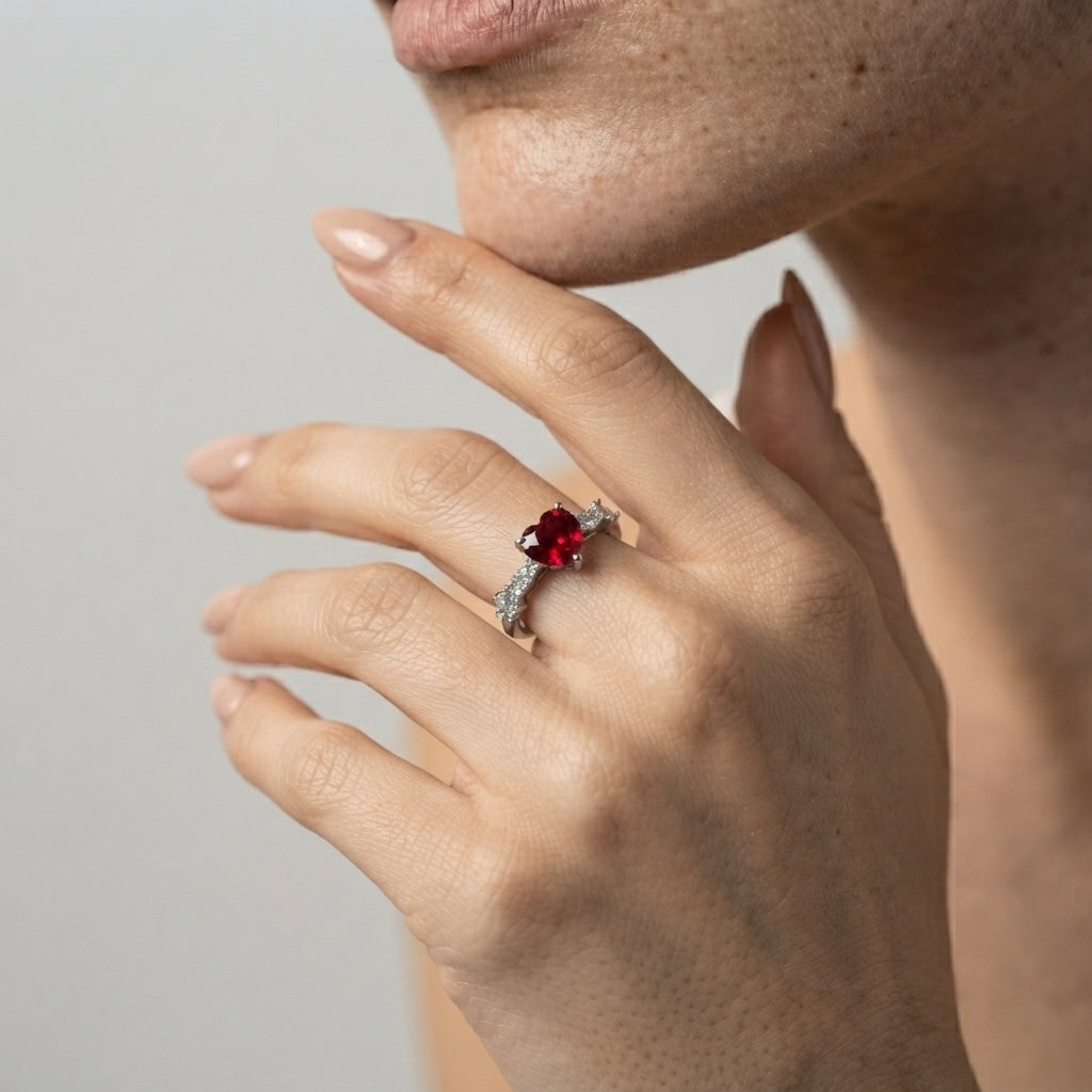 Women's Red Stone Heart Ring