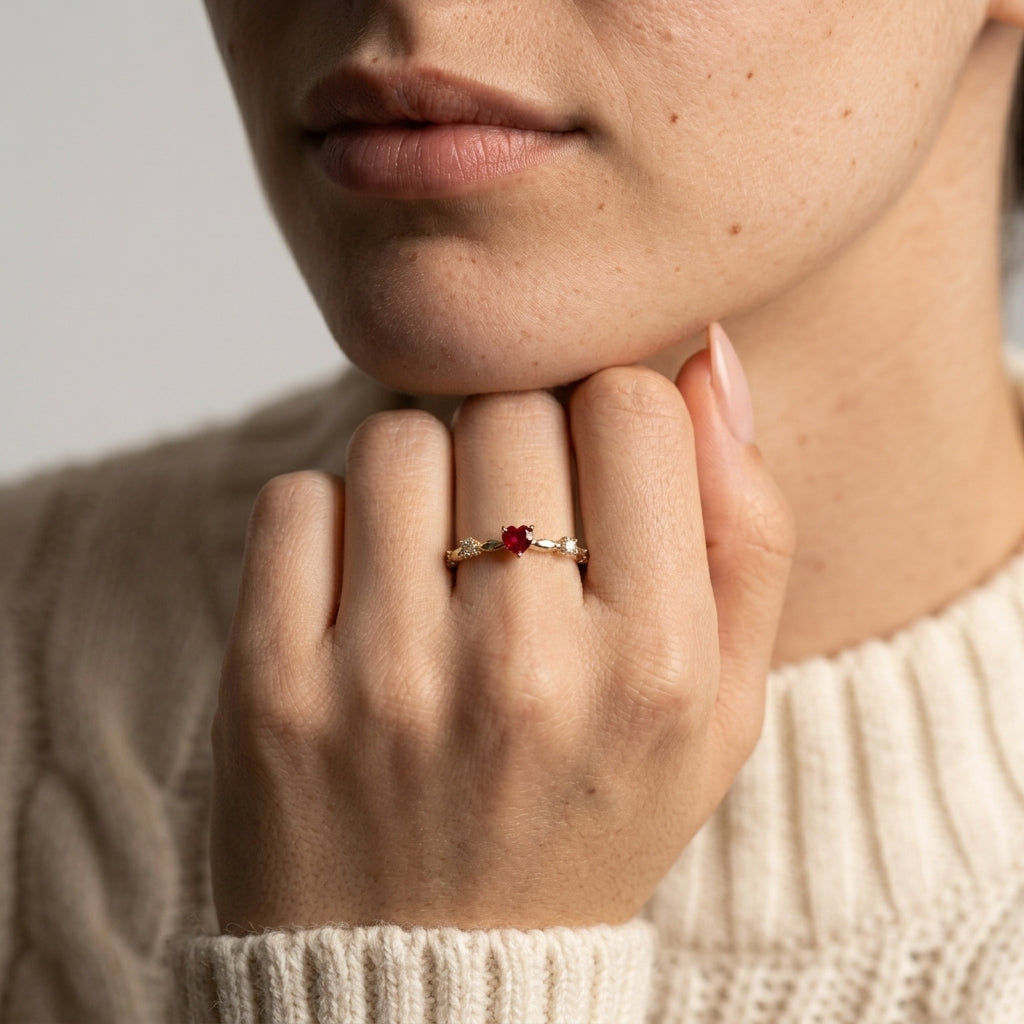 Women's Red Stone Heart Ring