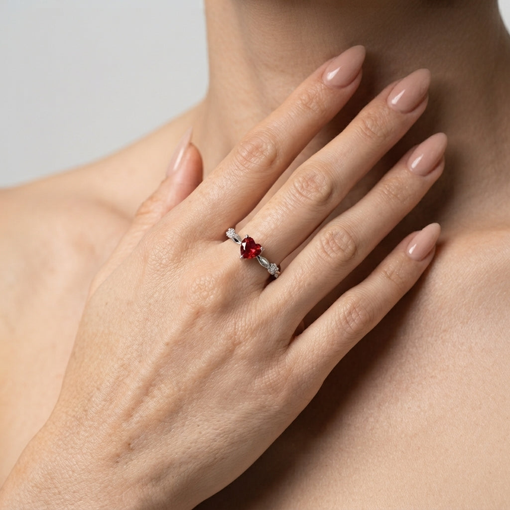 Women's Red Stone Heart Ring