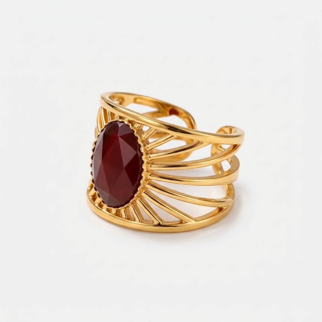 Women's Red Stone Sunburst Ring