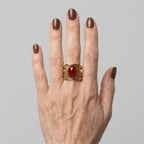 Women's Red Stone Sunburst Ring