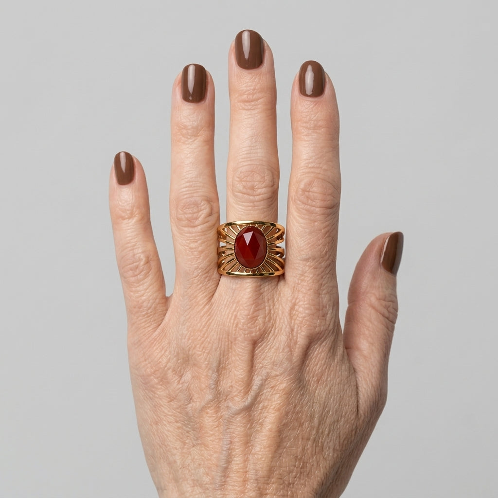 Women's Red Stone Sunburst Ring