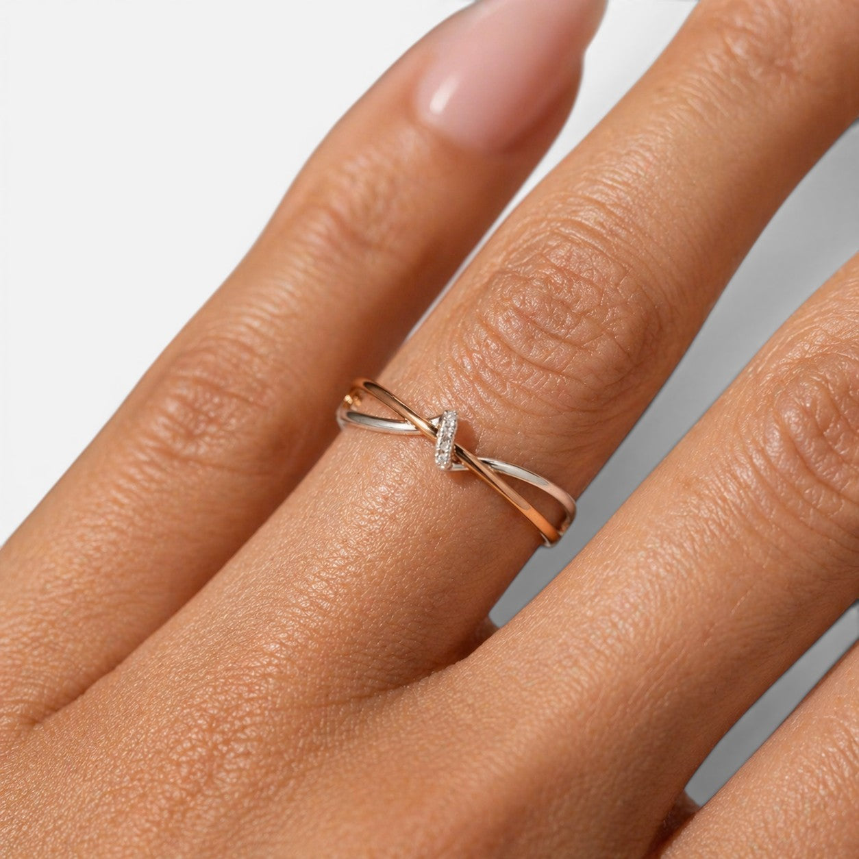 Women's Crossover Crystal Two-Tone Ring