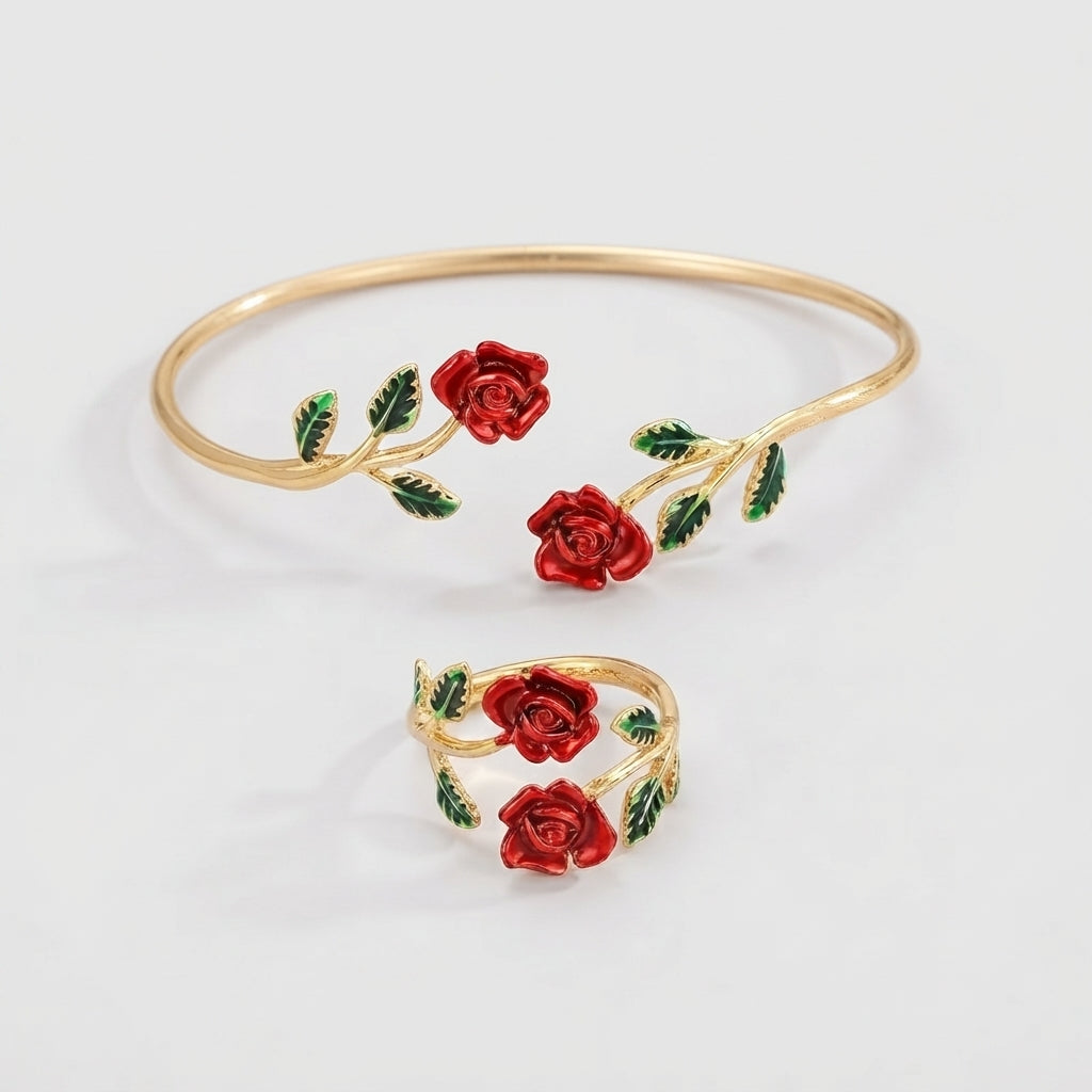 Women's Rose Flower Jewellery Set
