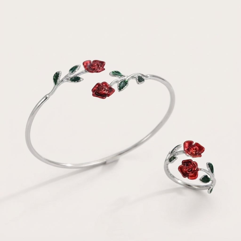 Women's Rose Flower Jewellery Set