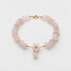 Women's Rose Quartz Floral Charm Beaded Bracelet