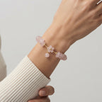 Women's Rose Quartz Floral Charm Beaded Bracelet