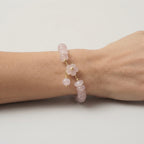 Women's Rose Quartz Floral Charm Beaded Bracelet