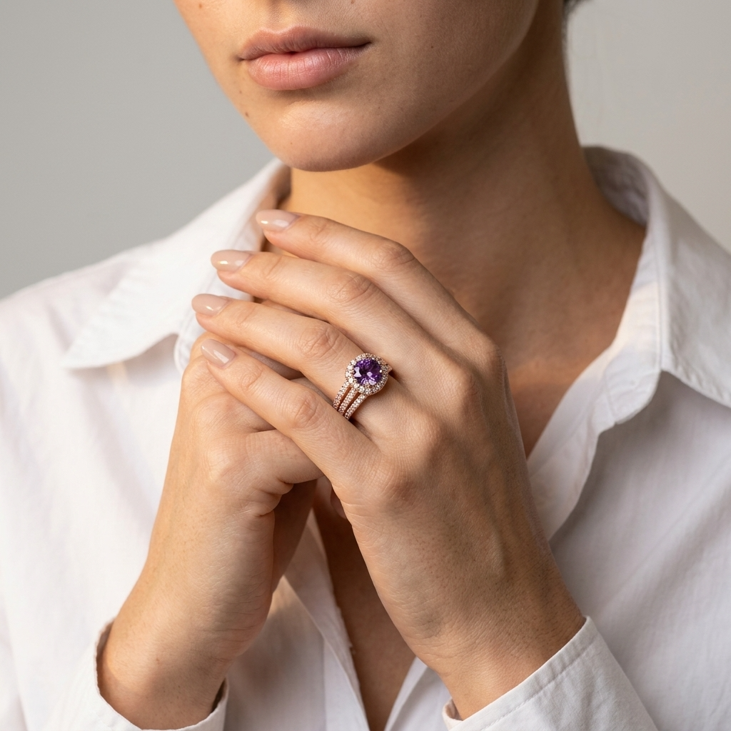 Women's Round Purple Stone Ring