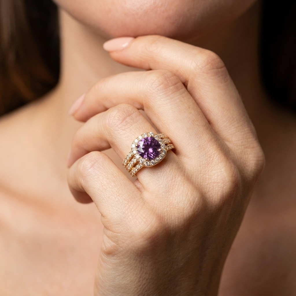 Women's Round Purple Stone Ring