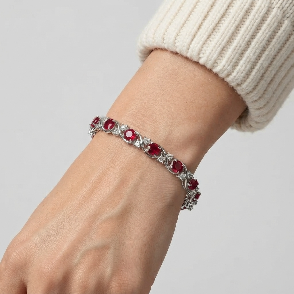 Women's Round Red Stone Bracelet