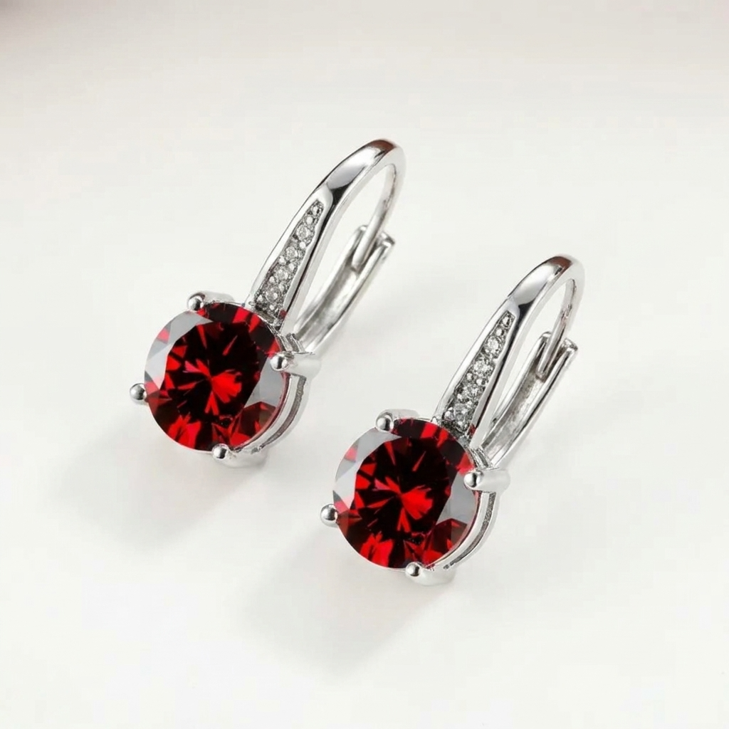Women's Round Red Stone Drop Earrings