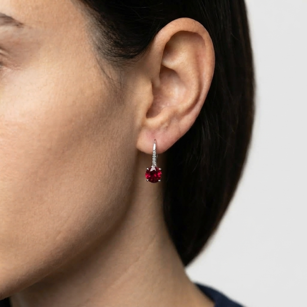Women's Round Red Stone Drop Earrings