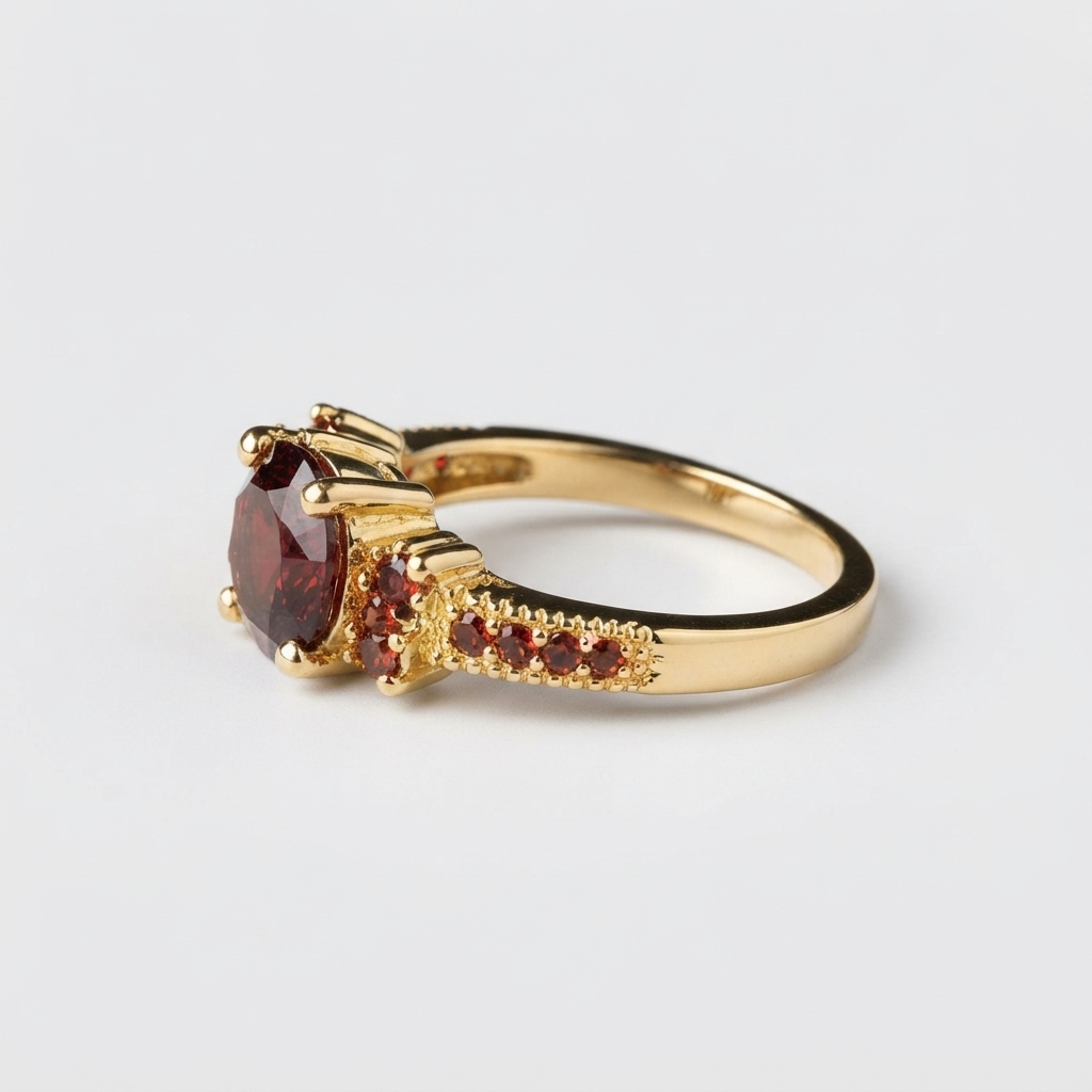 Women's Round Red Stone Ring