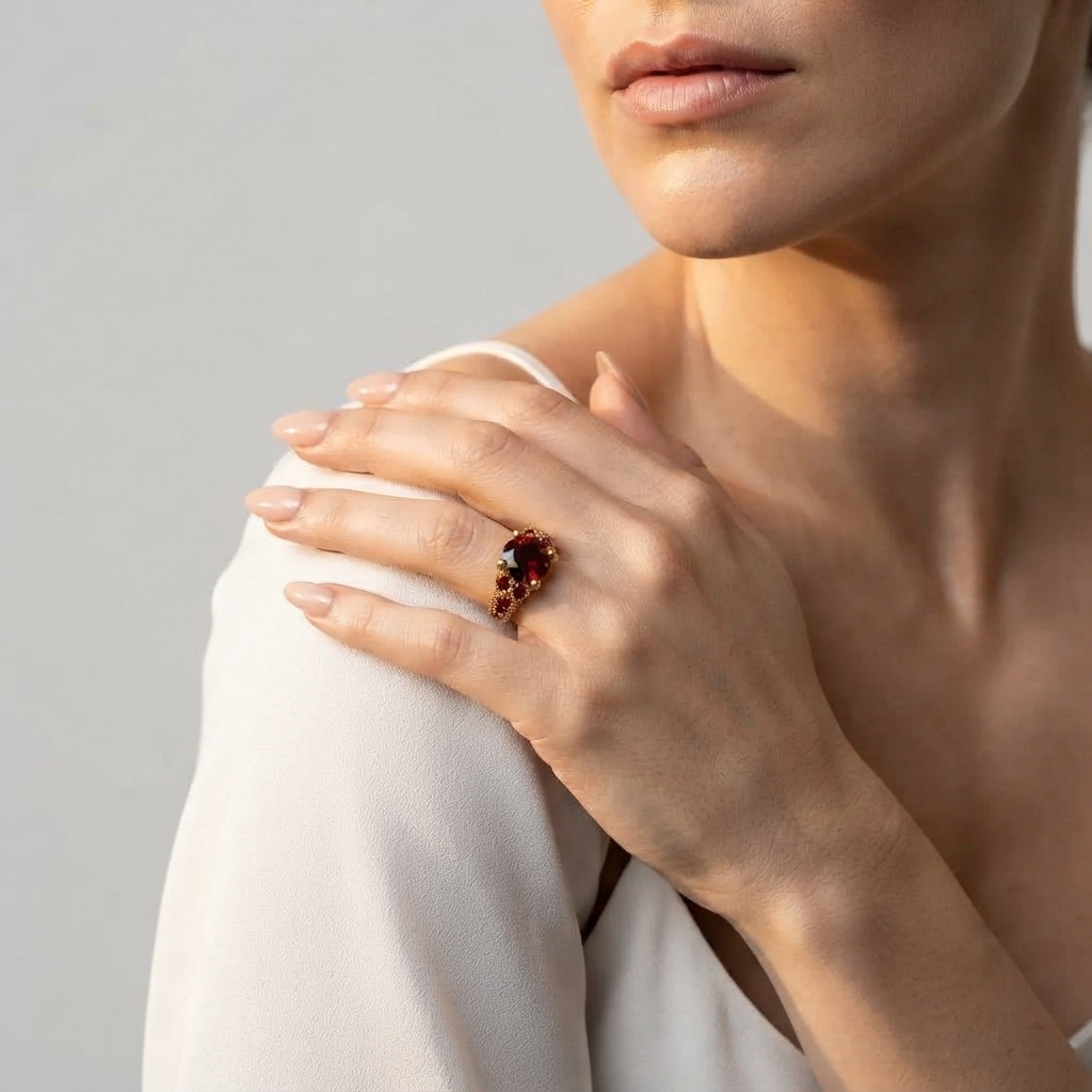 Women's Round Red Stone Ring