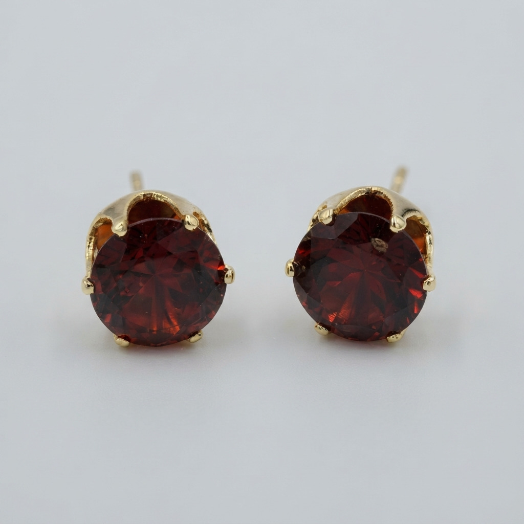 Women's Round Red Stone Stud Earrings
