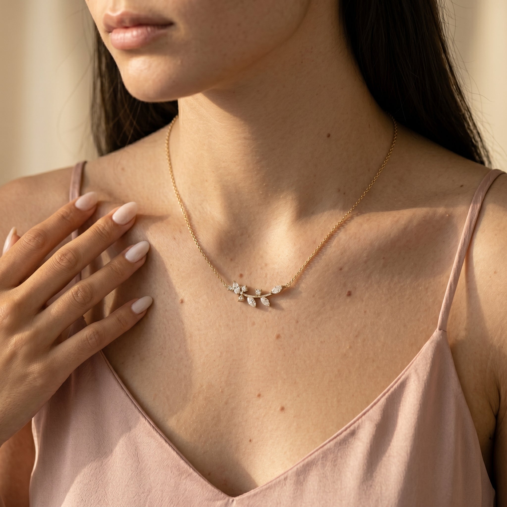 Women's White Stone Vine Pendant Necklace