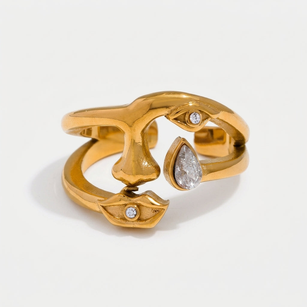 Women's Sculpted Face Crystal Ring