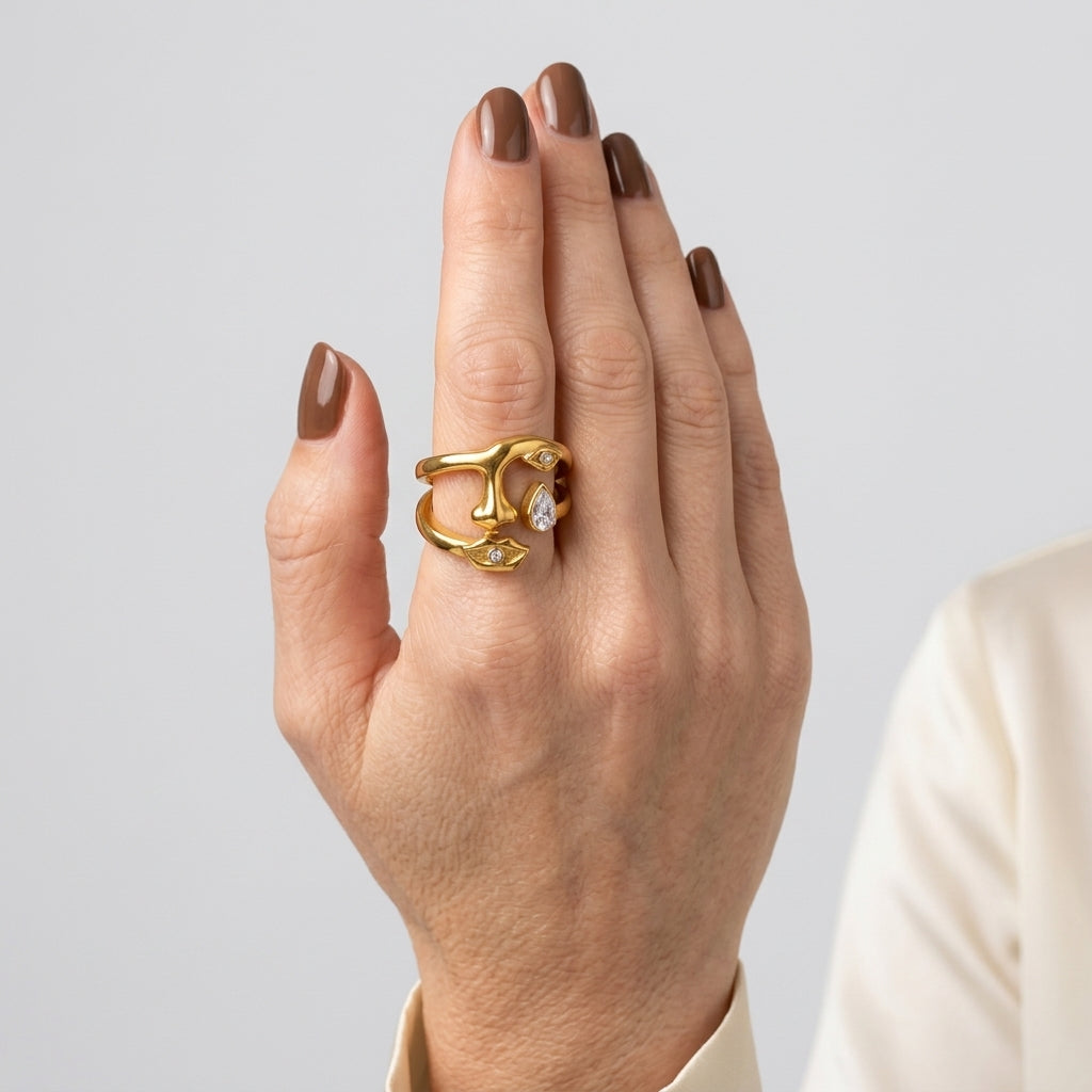 Women's Sculpted Face Crystal Ring