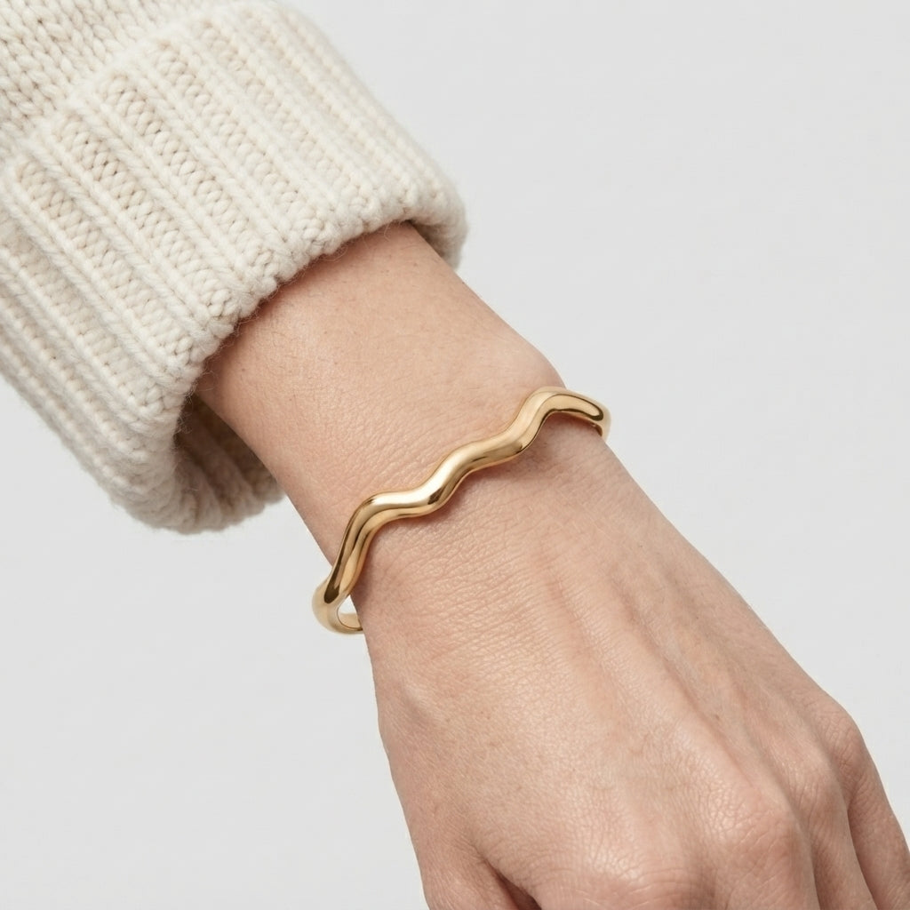 Women's Smooth Wave Open Cuff Bangle