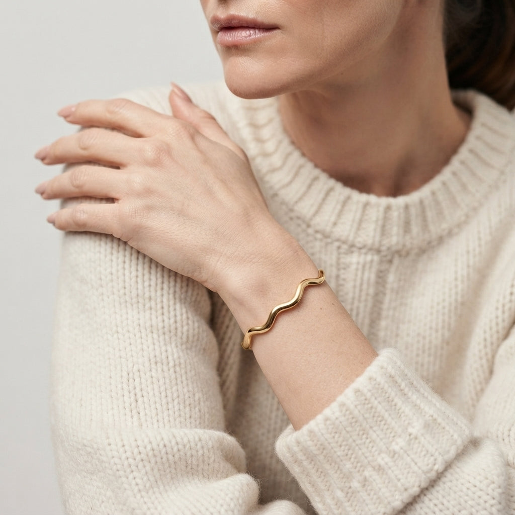 Women's Smooth Wave Open Cuff Bangle