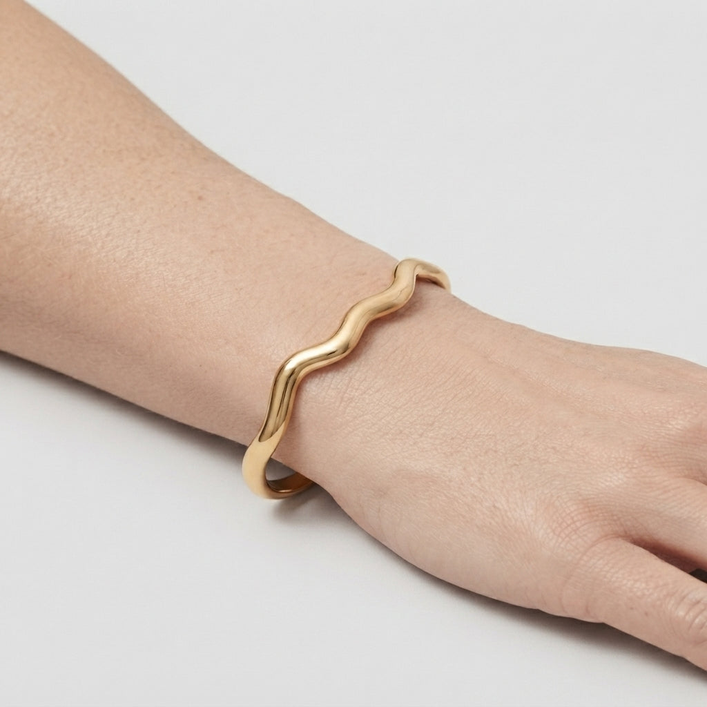 Women's Smooth Wave Open Cuff Bangle
