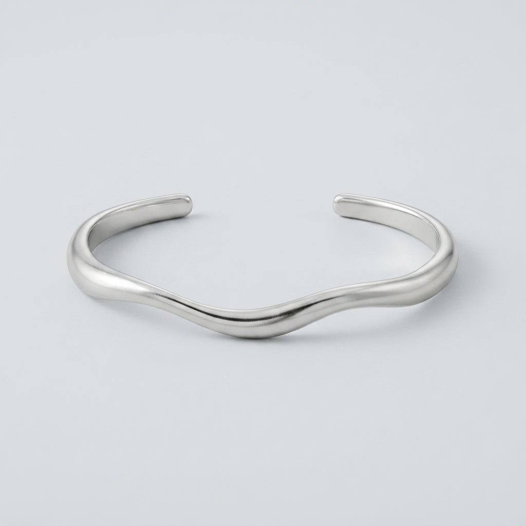 Women's Smooth Wave Open Cuff Bangle