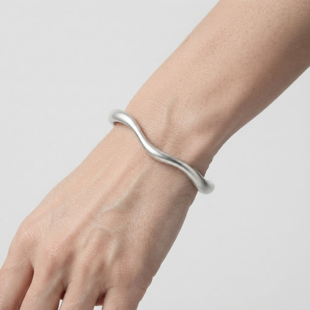Women's Smooth Wave Open Cuff Bangle