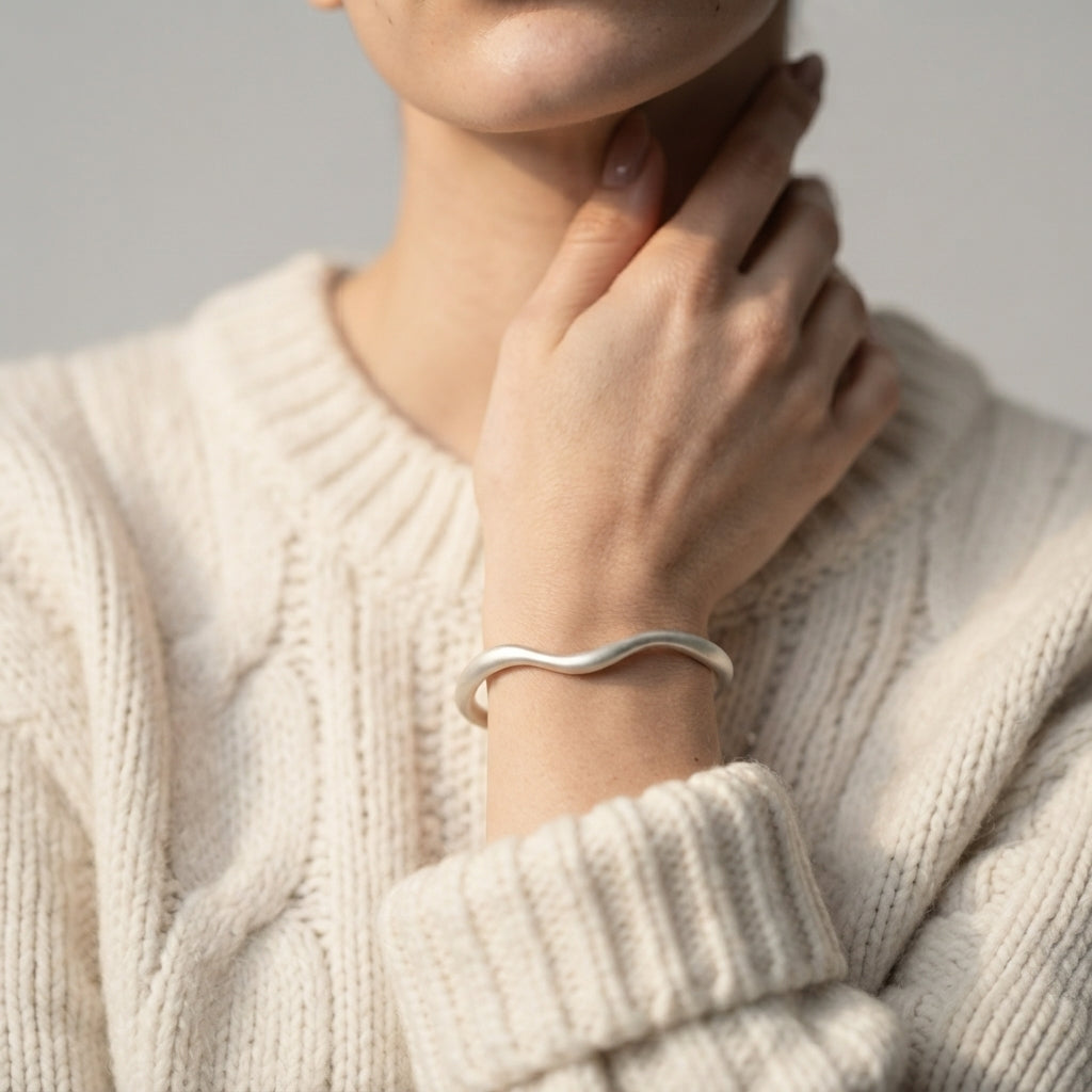 Women's Smooth Wave Open Cuff Bangle