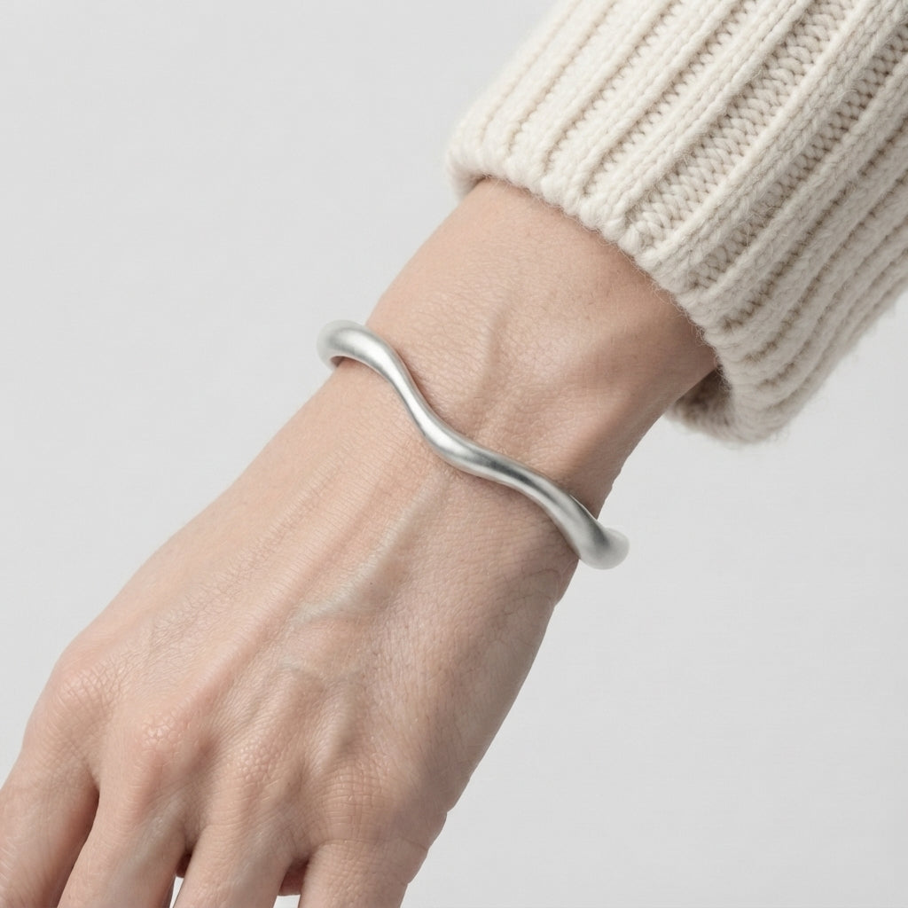 Women's Smooth Wave Open Cuff Bangle