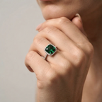 Women's Square Green Stone Ring