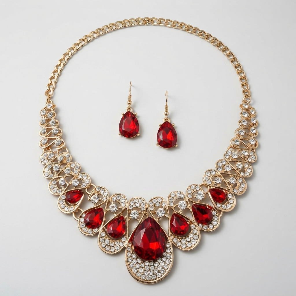Women's Statement Red Stone Necklace Set